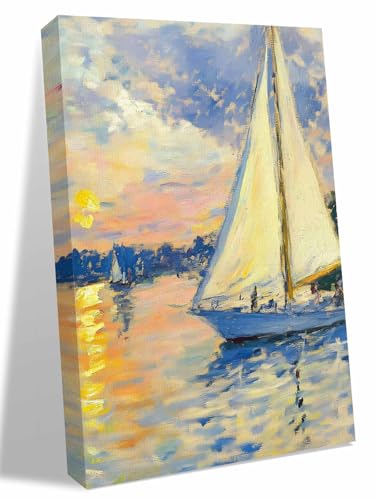 NuYeBiofx Coastal Ocean Sailboat Canvas Wall Art Prints,48"x32" Framed Picture Artwork Nautical Theme Oil Painting Art Printed Canvas Oil Painting for Living Room Bedroom Office,Ready to Hang