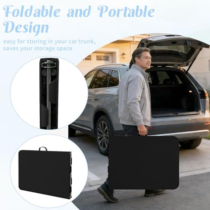 2 Pack 6 Feet Portable Folding Table Black, Steel Legs Fold-in-Half with Carrying Handle Rectangular Plastic Foldable Table for Party, Wedding, Camping, Picnic, Dining, Indoor Outdoor Events