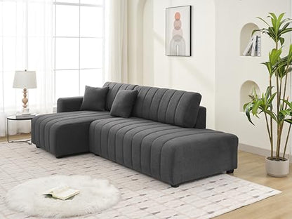 Plush L Shaped Tufted Corner Sofa with Decorative Pillows