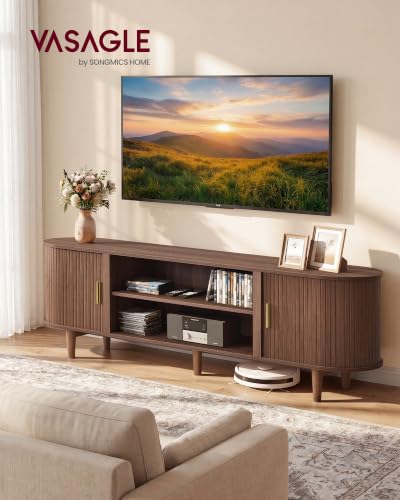 70 Inch TV Stand, Mid Century Entertainment Center with Storage, view 4