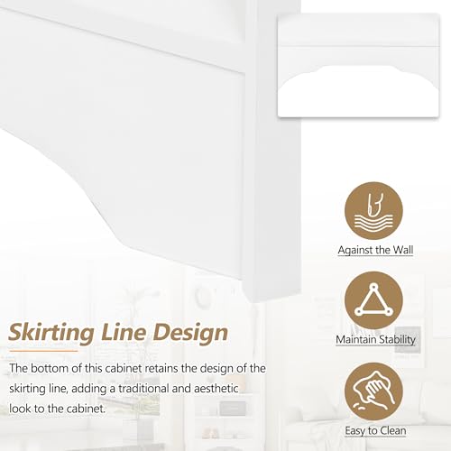 Corner Hall Tree with Shoe Bench, Entryway Coat Rack with 4 Hooks, Corner Cabinet with Adjustable Shelf for Hallway, Living Room, White, 29.5''W*71.6''H