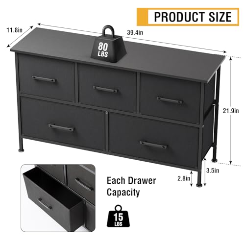 PayLessHere | 5-Drawer Fabric Dresser | Black | 80lbs Load Capacity, view 4