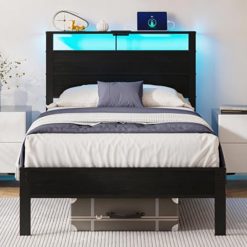 Twin Size Bed Frame with LED Lights and USB Charging Station, view 2