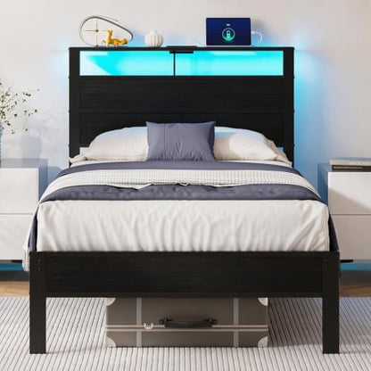 Twin Size Bed Frame with LED Lights and USB Charging Station, view 2