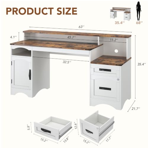 Computer Desk with Drawers and Printer Stand Large Office Desk, view 3