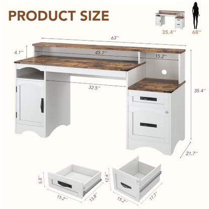 Computer Desk with Drawers and Printer Stand Large Office Desk, view 3