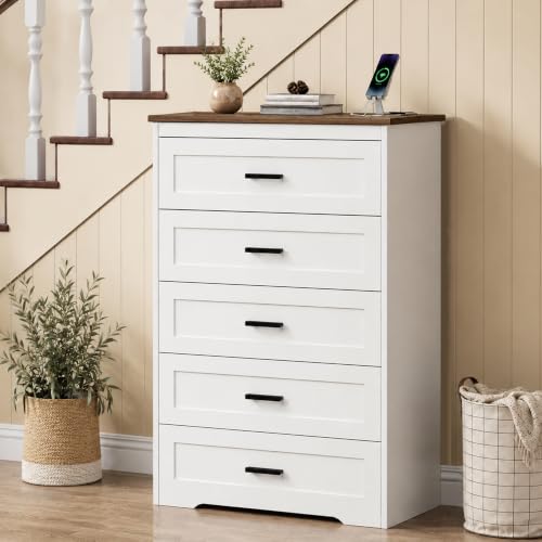 Farmhouse Dresser for Bedroom Wooden Chest of Drawers with Charging, view 8