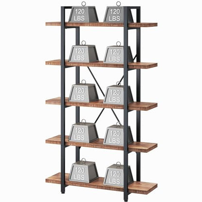 Industrial Solid Wood Bookshelf in Distressed Brown, view 5