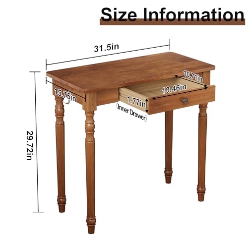 Vintage Solid Wood Writing Desk, 31.5" Mid Century Modern Desk with Drawer, view 3