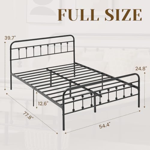 Vintage Full Metal Platform Bed Frame with Headboard and Footboard, view 3