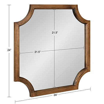 Hogan Scalloped Square Mirror; 24 x 24; Rustic Brown; Decorative Modern Farmhouse Wall Mirror for Display with Unique Shape and Large Size