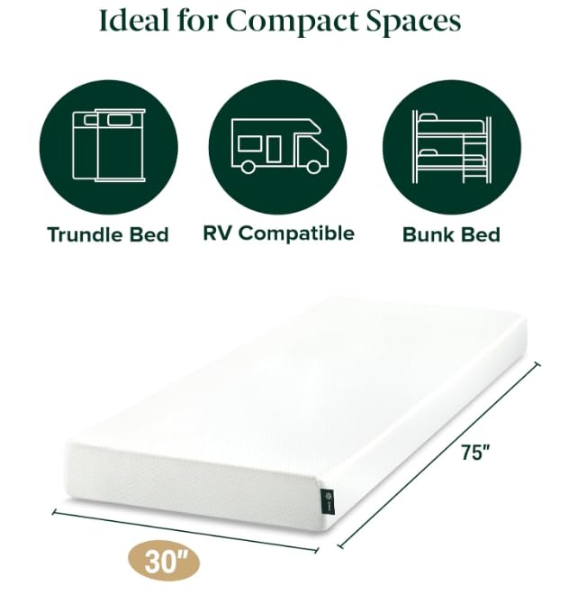 Zinus 6 Inch Narrow Twin Green Tea Memory Foam Mattress, Medium Firm Feel, view 6