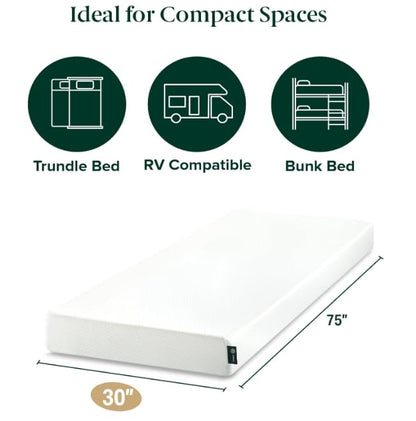 Zinus 6 Inch Narrow Twin Green Tea Memory Foam Mattress, Medium Firm Feel, view 6