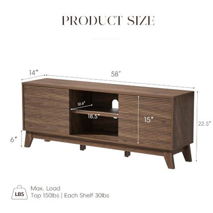 58" TV Stand for TVs up to 65", Mid Century Modern, Walnut, view 3