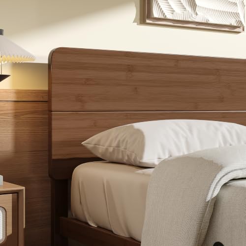 14" Solid Bamboo Wood King Size Bed Frames with Headboard, Brown, view 5