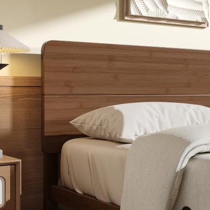 14" Solid Bamboo Wood King Size Bed Frames with Headboard, Brown, view 5