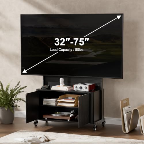 Rolling TV Stand with Mount for 32-75 Inch, Black, view 5