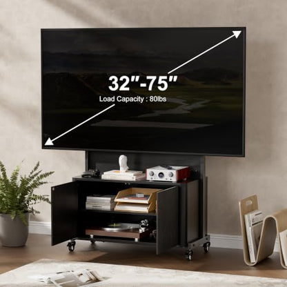 Rolling TV Stand with Mount for 32-75 Inch, Black, view 5