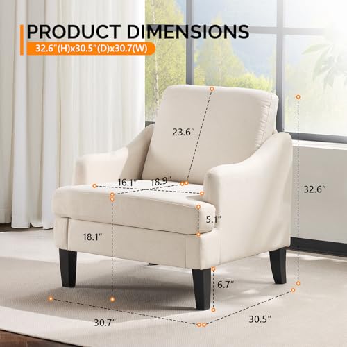 Linen Fabric Accent Chairs Set of 2, Beige Modern Upholstered Armchair, Comfy Sofa Chair Living Room Bedroom Furniture for Apartment