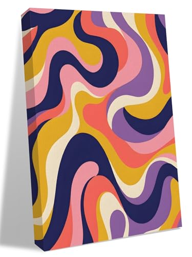 NuYeBiofx Retro Abstract Colorful Stripes Canvas Wall Art Prints,48"x32" Framed Picture Artwork Wavy Fluid Swirling Line Printed Canvas Oil Painting for Living Room Bedroom Office,Ready to Hang