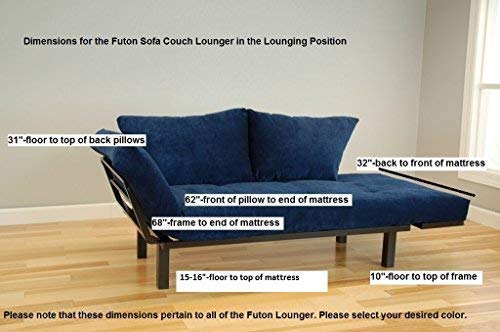 Best Futon Lounger Sit Lounge Sleep Smaller Size Furniture is Perfect for College Dorm Bedroom Studio Apartment Guest Room Covered Patio Porch. Key Kitty Key Chain Included. (Black)