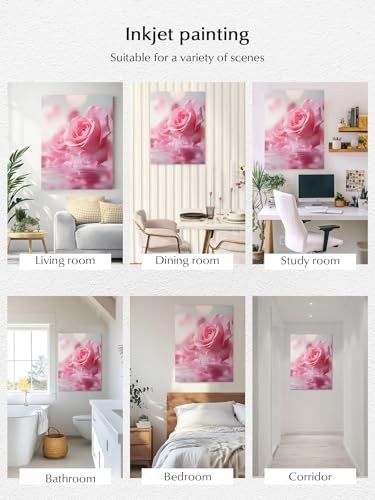 NuYeBiofx Pastoral Pink Rose Flower Canvas Wall Art Prints,48"x32" Framed Picture Artwork Modern Floral Theme Printed Canvas Oil Painting for Living Room Bedroom Office,Ready to Hang