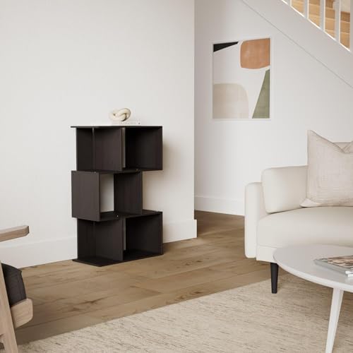SIMPLY Book Shelf, 3-Tier Geometric Bookshelf, S-Shape Bookcase with Open Shelf, 11.8" x 23.6" x 37.3", for Organization and Storage, for Living Reoom, Bedroom, Home Office, Espresso