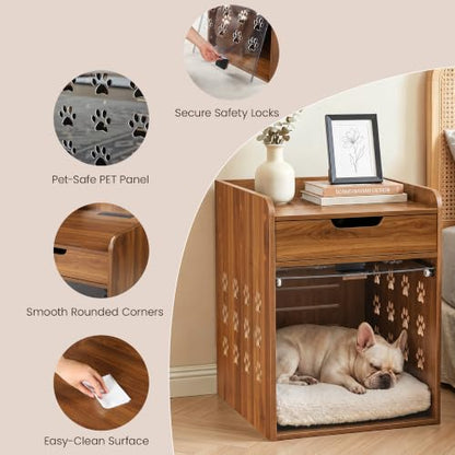 Wooden Dog Crate Furniture with Charging Station, Small Dog Crate End Table, view 6