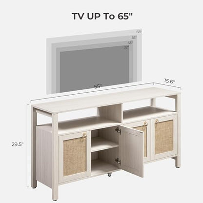White Rattan TV Stand Entertainment Center Cabinet with 4 Doors, view 3