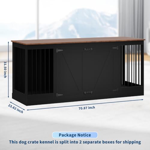 70.8" Large Dog Crate Furniture for 2 Dogs, view 3