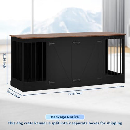 70.8" Large Dog Crate Furniture for 2 Dogs, view 3