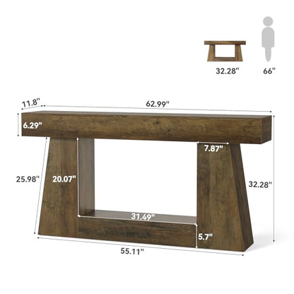 63" Farmhouse Console Table with Storage, Rustic Sofa Table for Entryway, Narrow Long Sofa Table Behind Couch, Console Table for Living Room, Hallway—Versatile Storage Solution, Oak
