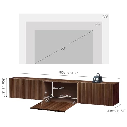 70.7" Floating TV Stand, Modern Wall Mount Entertainment Center TV Shelf, view 3