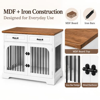 43.3" Dog Crate Furniture with Rotating Bowl for Large Medium Dogs, view 8