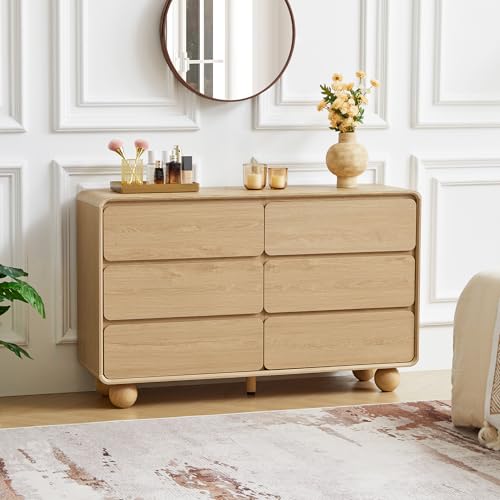 Modern 6 Drawer Dresser for Bedroom, 48" Wooden Chest of Drawer, Natural, view 5