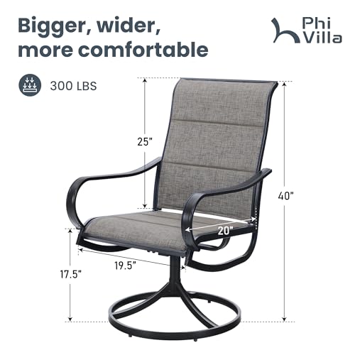Swivel Patio Dining Chairs Set of 4, Padded Textilene Mesh, Brown | High back ergonomic backrest with padded seat. All-weather black E-coated metal frame for patio, outdoor, deck, lawn, garden