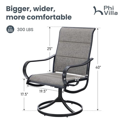 Swivel Patio Dining Chairs Set of 4, Padded Textilene Mesh, Brown | High back ergonomic backrest with padded seat. All-weather black E-coated metal frame for patio, outdoor, deck, lawn, garden