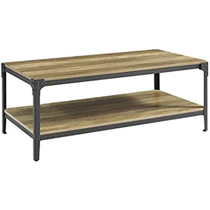 Declan Urban Industrial Angle Iron and Wood Coffee Table, 46 inch, Rustic Oak