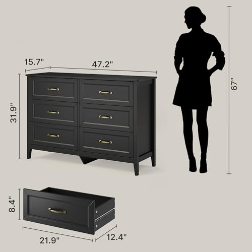 2-Piece Bedroom Furniture Set, 2-PC Dresser Set for Bedroom, Includes a 5 Drawer Dresser and a 6 Chest of Drawers, with Smooth Rail, Handles, Anti-Tipping, Large Storage Space, Black