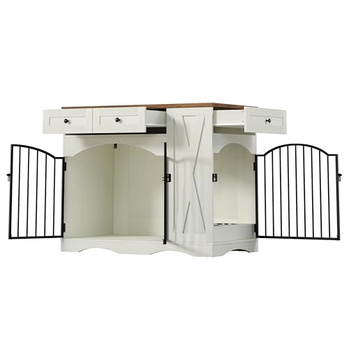 Wooden Dogs Kennel Side End Table with Double Doors, Indoor Dog House for Medium, view 7