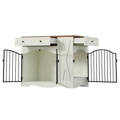 Wooden Dogs Kennel Side End Table with Double Doors, Indoor Dog House for Medium, view 7