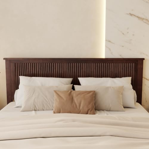 LUMISOL Queen Size Solid Rubberwood Platform Bed with Wave-Styled Headboard, view 7