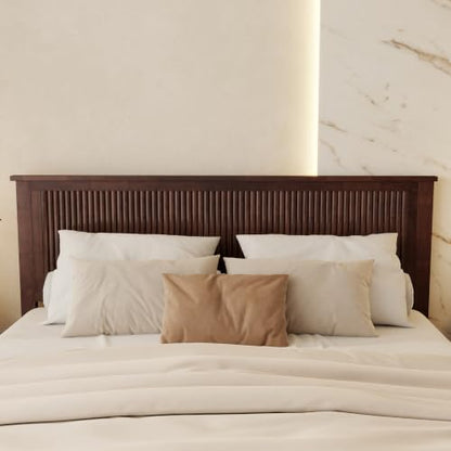 LUMISOL Queen Size Solid Rubberwood Platform Bed with Wave-Styled Headboard, view 7