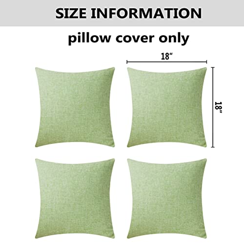 Pillow Covers Linen Textured Decorative Pillowcases for Bed Sage Burlap Sofa Pillows Slipcovers for Couch Living Room Decor, 18 x 18 inches, Set of 4, Grass Green