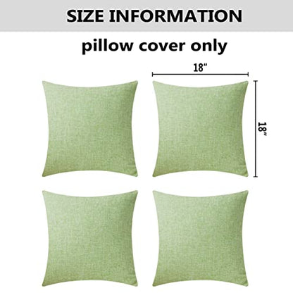 Pillow Covers Linen Textured Decorative Pillowcases for Bed Sage Burlap Sofa Pillows Slipcovers for Couch Living Room Decor, 18 x 18 inches, Set of 4, Grass Green