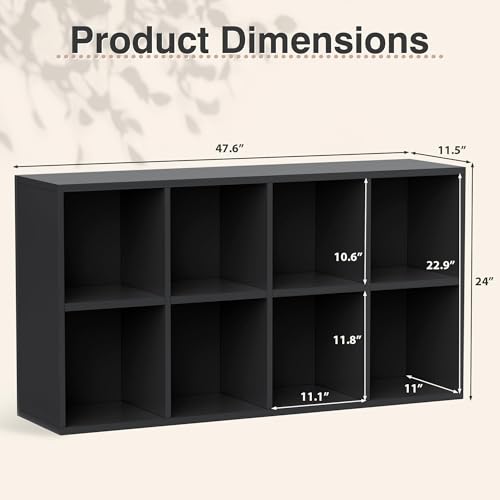 Modern TV Stand for Televisions up to 55 Inch, Mid Century Entertainment Center with 8 Open Shelves for 32/43/50/55 Inchs TVs, Media Console with Adjustable Shelves for Living Room, Black
