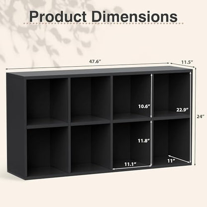Modern TV Stand for Televisions up to 55 Inch, Mid Century Entertainment Center with 8 Open Shelves for 32/43/50/55 Inchs TVs, Media Console with Adjustable Shelves for Living Room, Black