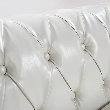 Chesterfield Sofa, Classic Tufted Upholstered Leather Couch, Modern 3 Seater Couch Furniture with Tufted Back for Living Room Office (Cream White)