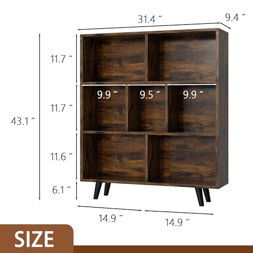 Cube Storage Organizer, 3 Tier Mid-Century Bookcase with Legs Cubeicals Retro Wood Organizer Storage Bookcase, Freestanding Open Book Shelves for Bedroom,Living Room,Office(Brown)