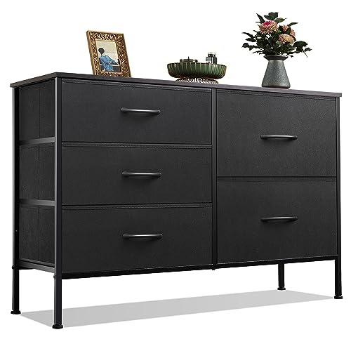 5 Drawer Black Fabric Dresser for Bedroom, Wide Storage Chest, view 2
